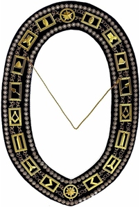 Blue Lodge Chain Collar Gold Plated with Rhinestones on Blue Velvet Gold Plated Symbols Rhinestones Sew-On Badge Classical Sty - Product Image 2