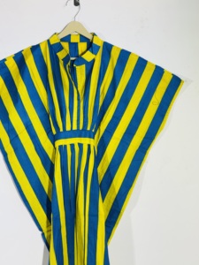 Vestido Maxi a Rayas Azul y Amarillo, Sin Mangas, Holgado, Informal, Tejido de Poliéster, Para Todas las Temporadas - Product Image 2