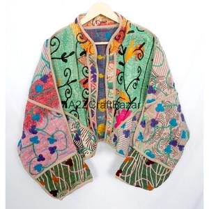 New Style Vintage Boho Indian <b>Kantha</b> Handmade Quilted Eco-Friendly Breathable Cotton <b>Jacket</b> Women's Spring Winter Autumn Summer - Product Image 1