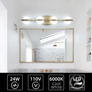 Lampada da Bagno LED Minimalista Dorata da 28 Pollici, 4 Luci, Montaggio a Parete, Illuminazione Decorativa con Paralumi in Acrilico Effetto Sabbia Cristallina - Product Image 6