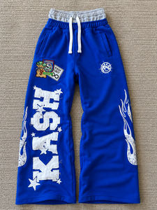 Custom Applique Embroidery Wide Leg Sweatpants Men Flame Graphic Heavyweight <b>Fleece</b> <b>Jogger</b> Pants Streetwear Trousers Wholesale - Product Image 3