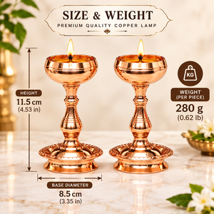 Traditional Pure Copper Diya <b>Lamp</b> Pair Standing Oil <b>Lamp</b> Stand Set for Puja Temple Mandir Home Decor Diwali Deepawali Gift - Product Image 5