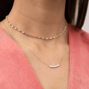 14K Solid Gold Diamond Bar Chain Necklace-VVS2 VS1 IGI Certified Natural Diamond Rose & White Gold Wedding Charm Pendant - Product Image 6