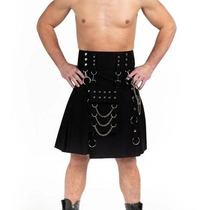 <b>Men's</b> <b>Black</b> Utility <b>Kilt</b> With Metal Rings And Chains Regular Fit Polyester Adult Size - Product Image 1