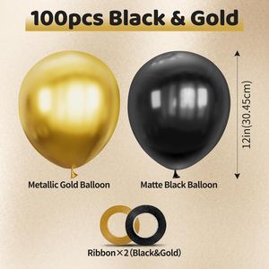 100 Palloncini in Lattice Metallizzato Nero e Oro da 12 Pollici per Feste di Compleanno, Pensionamento, Laurea e Capodanno - Product Image 2