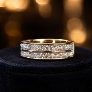 14K <b>Gold</b> Designer Band <b>Ring</b> with Sparkling White Stones Elegant Women Wedding Fine Jewelry Supplier - Product Image 3