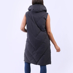 Women's <b>Long</b> Quilted Hooded Sleeveless Puffer <b>Vest</b> Winter Coat Thick Polyester Wadding Full Zipper Closure Solid Color - Product Image 3