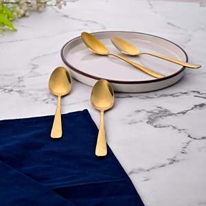 Juego de Cubiertos de Acero Dorado Martillado, Ecológicos, con Cucharas de Servir y Comer de Mango Largo (Juego de 4) - Product Image 2