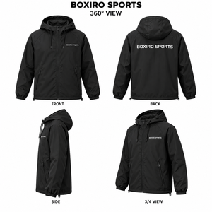 Chaqueta Deportiva Boxiro para Hombre, Negra, con Capucha, Cortavientos, con Logotipo, Ligera, con Cierre, para Otoño - Product Image 4