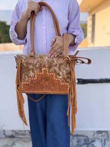 Real Cowhide Leather Western Style <b>Bag</b> Hand <b>Tooled</b> Carving Fringe <b>Tote</b> <b>Bag</b> New Designer Hot Selling Shoulder <b>Bags</b> for Women - Product Image 2