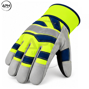 Guantes de Trabajo de Alta Visibilidad, Color Verde Lima y Azul Marino, Refuerzo en la Palma, Puño Extendido, Personalizables - Product Image 3