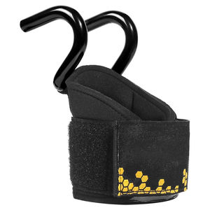 Gancho de agarre para levantamiento de pesas con soporte de neopreno para la muñeca, para entrenamiento en gimnasio, en negro y amarillo, el más vendido. - Product Image 4