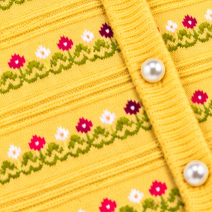Cardigan tricoté jaune brodé pour femme, boutonné sur le devant, manches longues, style ethnique - Product Image 6