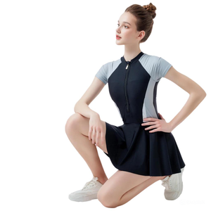 Vestido de baño de una pieza de nailon y LICRA para mujer, falda elástica de 4 vías impermeable de secado rápido, parte inferior, patrón sólido, Bikinis, ropa de playa - Product Image 1