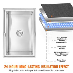 Contenitore per Ghiaccio Commerciale in Acciaio Inox da 40,9 qt, 27"L X 18"W X 21"H, Secchio per Ghiaccio da Cucina Esterna con Coperchio Scorrevole - Product Image 3