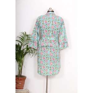 Camisón Kimono Bohemio de Algodón para Mujer, Estilo Indio, Largo Medio, con Cinturón y Botones Decorativos, Ajuste Holgado y Dulce - Product Image 6