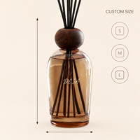 Diffuseur de parfum décoratif en verre ambré 100 ml avec bouchon en bois, étiquette personnalisée