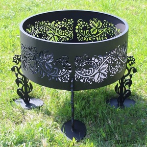 Artisan Crafted Laser-Cut Floral Metal <b>Fire</b> <b>Pit</b> Heavy-Duty Garden Bonfire Basket With Decorative Floral Motif & Heat-Resistant - Product Image 1