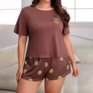 Conjunto de Pijamas de Talla Grande para Mujer, de Poliéster/Algodón, Tejido Elástico, Cintura Elástica - Product Image 4