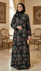 Embroidered Brocade Velvet 9000 <b>Fabric</b> Black With Colorful Floral And Geometric Patterns For Home Textile Use abaya kaftan jacke - Product Image 2