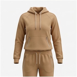 <b>Women</b> 100% Cotton Hooded Sweatshirt & Pants Set Solid Color Casual Tracksuit Autumn Full Sleeve Drawstring <b>Zip</b> Pockets - Product Image 1