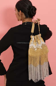 Pochette Potli de Luxe Broderie Bohème Géométrique avec Perles et Chaînes à Pompons Style Ethnique Indien pour Mariées et Événements - Product Image 4