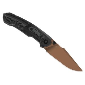Couteaux de poche pliants professionnels avec lame affûtée à revêtement foncé, manche ergonomique en tissu brun et design portable - Product Image 3
