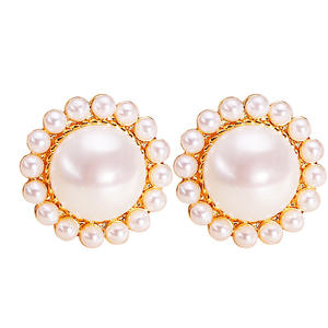 Pendientes de Perlas de Agua Dulce de Zhuji, Nuevos, Sencillos y Modernos, con un Solo Aro con Incrustaciones de Flores, Chapados en Oro sobre Cobre - Product Image 5