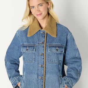 Chaqueta vaquera personalizada de talla grande con forro de sherpa para mujer, abrigo de invierno con cuello de lana, venta al por mayor, logotipo de marca personalizado OEM - Product Image 3