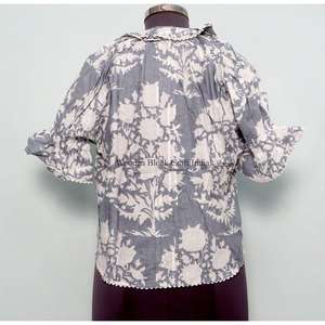 Blusa india floral vintage personalizada de alta calidad para mujer, estilo coreano, transpirable, 100% algodón, ecológica, con mangas acampanadas. - Product Image 6
