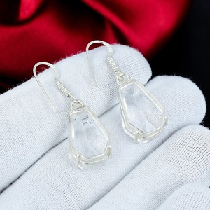 Boucles d'oreilles pendantes en argent sterling 925 avec topaze blanche, forme cercueil, pierre de naissance, bijoux bohèmes - Product Image 4