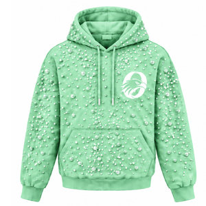 Sweat-shirt à capuche unisexe vert menthe perlé avec cordon de serrage, poche kangourou, style streetwear personnalisé - Product Image 1