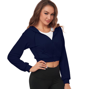 Sudadera con Capucha Azul Marino para Mujer, de Forro Polar, Manga Larga, Corta, con Estampado Geométrico, Antiencogimiento, Transpirable, de Poliéster, Informal - Product Image 1