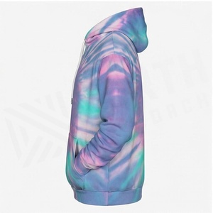 Sweat-shirt à capuche unisexe tie-dye, coupe classique, tricoté, décontracté, pull-over de printemps avec poche avant, design multicolore - Product Image 3