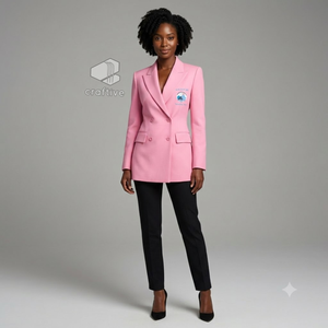Jack And Jill Of America Women's Double Breasted Blazer Pink Embroidered Peak Lapel Tailored Formal Business Office <b>Suit</b> Jacket - Product Image 5