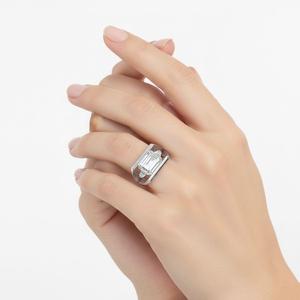 <b>Emerald</b> Cut Moissanite Modern Open Band Statement <b>Ring</b> for Women Wedding Anniversary 925 Sterling <b>Silver</b> Fine Jewelry Wholesale - Product Image 1