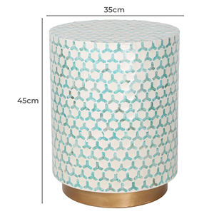 Decorative Honeycomb Grid Inlaid <b>Stools</b> Mother of Pearl Handcrafted Round Mosaic Plant Stand With Unique Shell Texture - Product Image 3