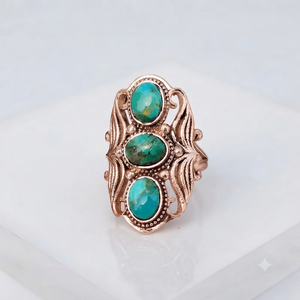 Round Oval Mohave <b>Turquoise</b> Gemstone <b>Ring</b> 925 Silver Bezel Setting Bohemian Style Unisex Everyday Wear Gold Plated And Rose Gold - Product Image 3