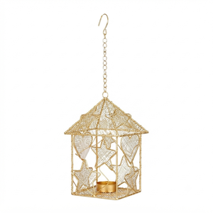 Supports de bougies chauffe-plat suspendus en fil de fer découpé en forme d'étoiles, finition dorée, pour la décoration de la maison et des événements de Noël - Product Image 1