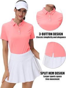 Polo à manches courtes pour femme, couleur unie corail, tissu tissé à séchage rapide, haut décontracté de sport - Product Image 3
