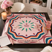 Alas Mahjong Lipat Desain Asli Kustom 33 Inci 3mm Neoprena Anti Selip Permukaan Kain Sentuhan Lembut Motif Bunga Geometris Pink