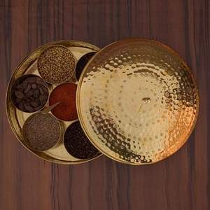 Hammered <b>Metal</b> Spice <b>Container</b> Round Masala Dabba with Lid Sectional Seasoning Storage for Kitchen Counter - Product Image 6