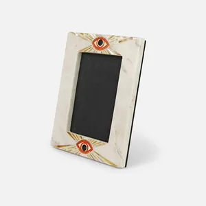 High Quality Handmade White Marble <b>Photo</b> <b>Frame</b> with <b>Black</b> Strips Natural Stone Design for Luxury Home Decor Office Display - Product Image 1