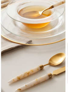 Elegante Juego de Cubiertos Dorados con Mangos de Mármol, Acabado Mate, Apto para Lavavajillas, para Bodas y Uso Doméstico - Product Image 2