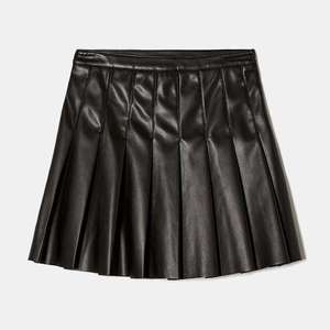 Women's Faux Leather Pleated Mini <b>Skirt</b> Solid Color Shiny Regular Waistline All Seasons Style - Product Image 1