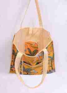 Handmade Yellow Jungle Print <b>Quilted</b> Cotton Tote Bag Button Closure Boho Animal Print for Beach Daily Use Spring/Winter/<b>Summer</b> - Product Image 3