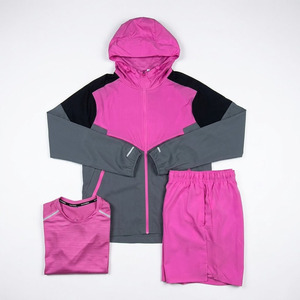Men's 3 Piece Lightweight Nylon Tracksuit Set Hooded <b>Jacket</b> T-Shirt Shorts Solid Sportswear Gym Fitness - Product Image 1