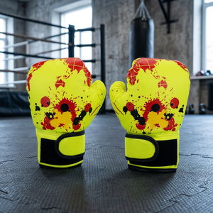 Gants de boxe jaunes et rouges à motif éclaboussures, fermeture Velcro, en PU, pour adultes, entraînement d'arts martiaux - Product Image 4