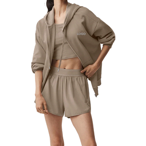 Conjunto de Sudadera con Capucha y Pantalones Cortos de Tenis de Felpa Francesa para Mujer, 2 Piezas, Mezcla de Algodón, Ropa Deportiva Ligera, Proveedor OEM Personalizado - Product Image 1