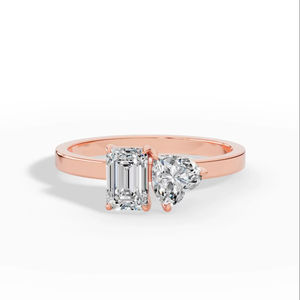 Anillo Toi Et Moi de Alta Calidad con Corazón y Diamante Cultivado en Laboratorio con Corte Esmeralda, Oro de 18K, Proveedor de Joyería Fina al por Mayor OEM - Product Image 1